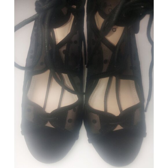 Torrid Black Polka Dot Mesh Lace Up Tie Zipper Stiletto Heels Size 9W - Picture 3 of 12